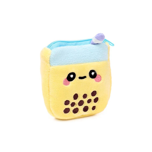 Bubble tea portemonneetje geel – zonnige gele variant met bubble tea design