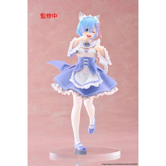 taito rem cat maid figure met pastelpaars maid kostuum