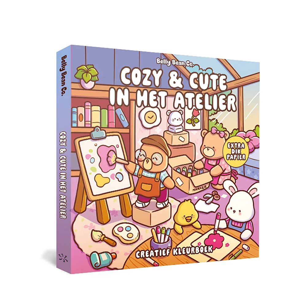 Cozy & Cute in het Atelier kleurboek – schattige atelier-illustraties en creatieve scenes van Belly Bean Co.