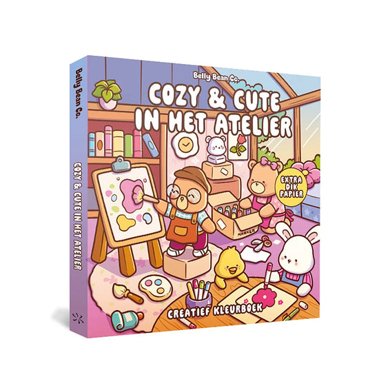 Cozy & Cute in het Atelier kleurboek – schattige atelier-illustraties en creatieve scenes van Belly Bean Co.