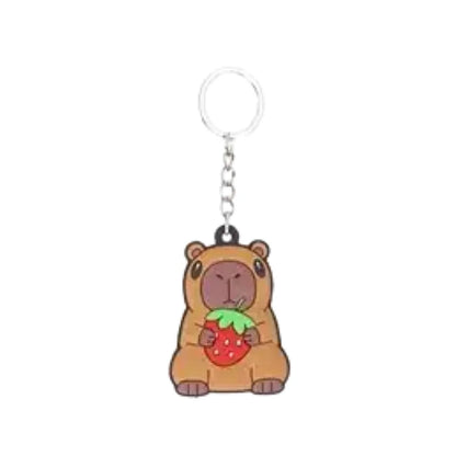 Capibara sleutelhanger met aardbei – schattige capibara met fruitige twist