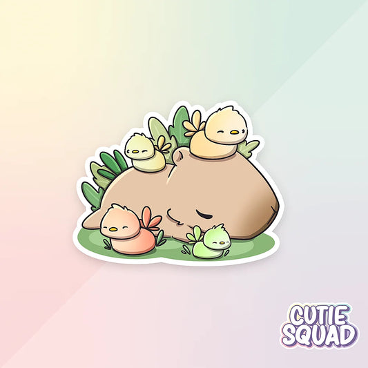 capybara friends sticker van cutiesquad met vogeltjes