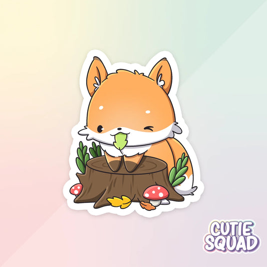 fall foxes sticker van cutiesquad met boomstronk