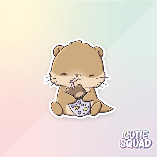 fishy otter sticker van cutiesquad met bubble tea