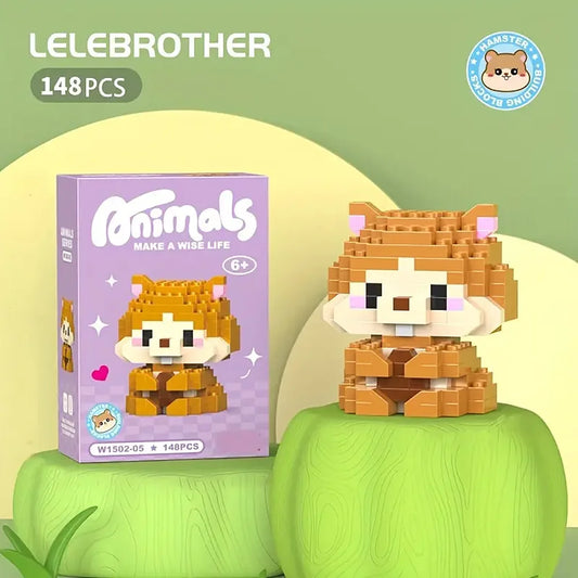 DIY mini bricks pakket met een eekhoorntje en noot, voor het creëren van een schattig en gedetailleerd miniatuurkunstwerk.
Alt tekst 5: Het schattige eekhoorntje uit het mini bricks DIY pakket, een perfect knutselpakket voor fans van kawaii ontwerpen en miniaturen.