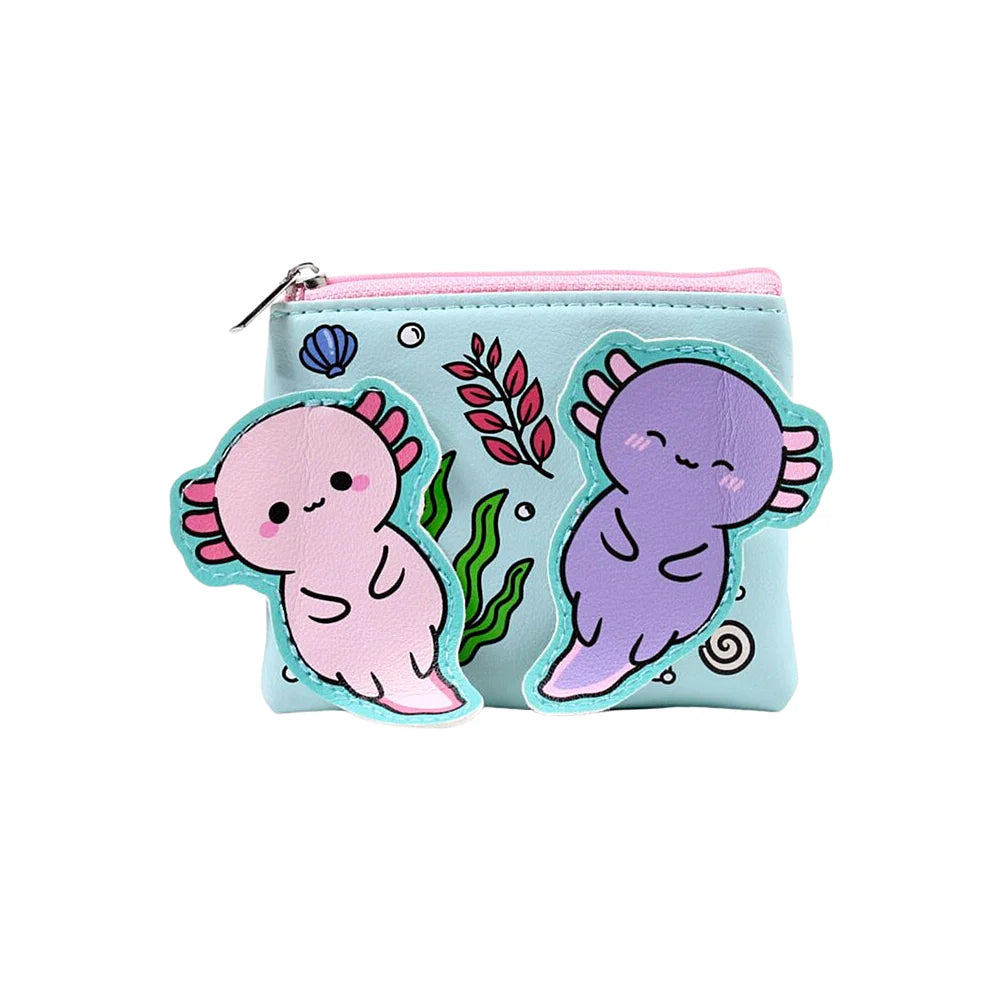 Maddie Axolotl kawaii portemonnee met twee schattige axolotl figuurtjes – stijlvolle accessoire voorkant