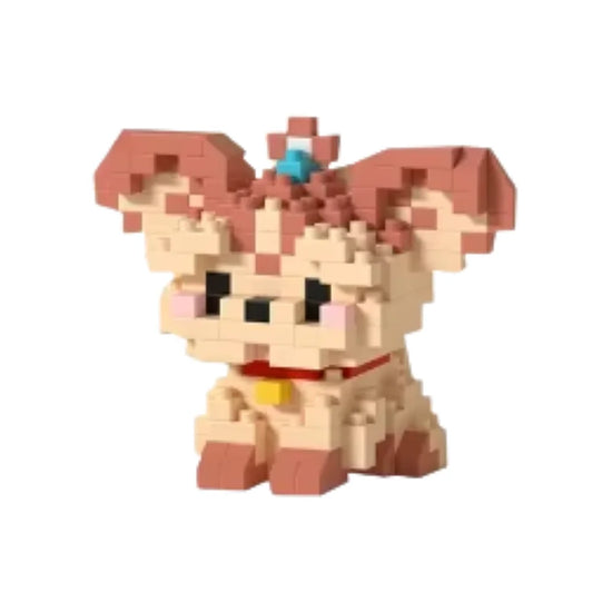 Mini Bricks beige hondje – knuffelbare, zachte bouwstenen pup