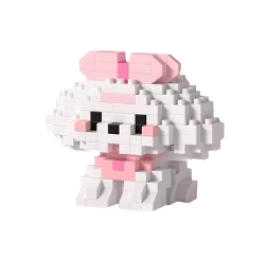 Mini Bricks wit hondje met roze strik – speelse en stijlvolle puppy