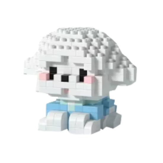 Mini Bricks wit hondje met blauw truitje – frisse en vrolijke puppy