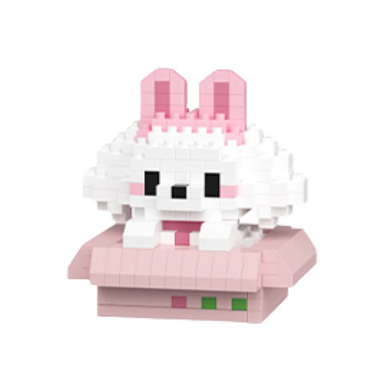 Mini Bricks Peekaboo – Witte hond met roze oren, schattig micro bouwpakket