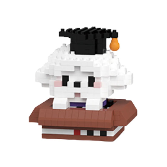 Mini Bricks Peekaboo – Witte hond met Amerikaans afstudeerhoedje, graduation gift idee