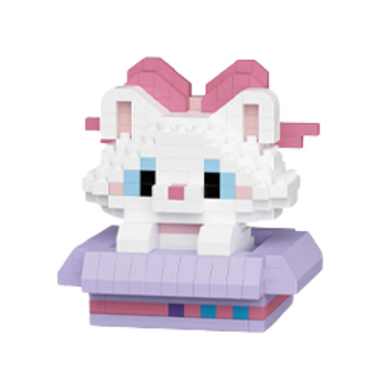 Wit Peekaboo katje mini bricks – schattig met roze strikje