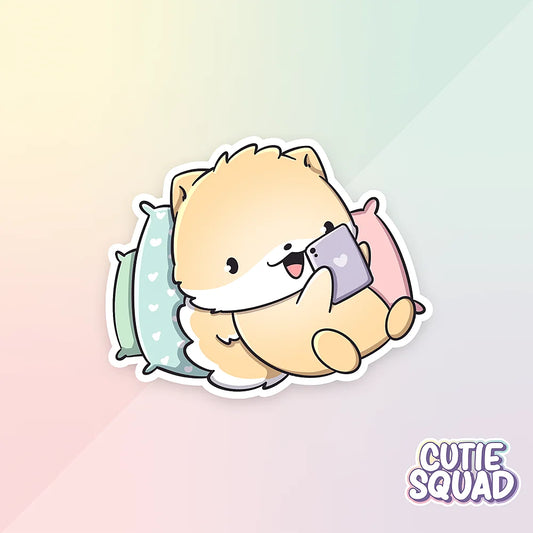 shiba evening sticker van cutiesquad met telefoon