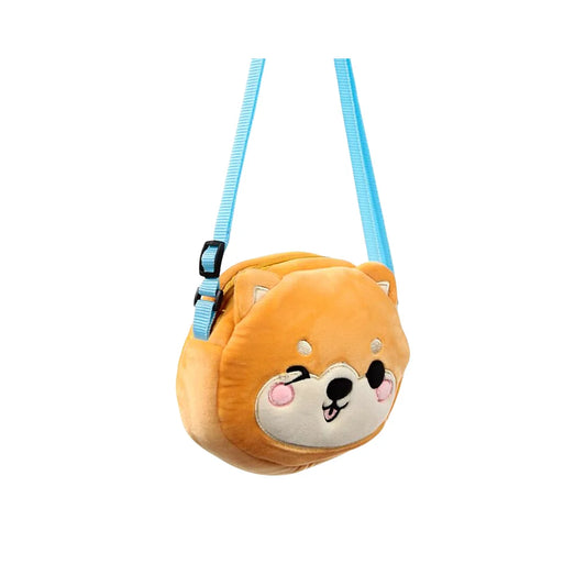 Schoudertasje Shiba Inu – Voorkant met schattig hondenhoofdje en pluizige details, perfecte kawaii accessoire